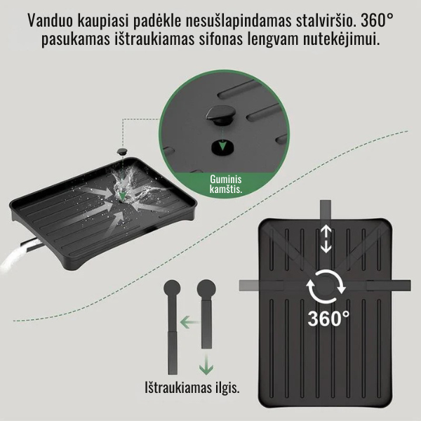 2 aukštų metalinė indų džiovyklė su vandens surinkimo padėklu