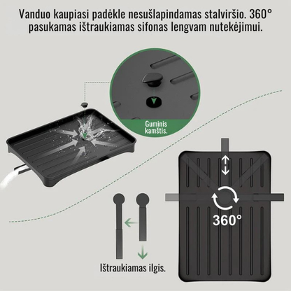 2 aukštų metalinė indų džiovyklė su vandens surinkimo padėklu