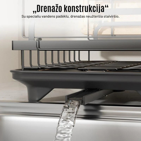 2 aukštų metalinė indų džiovyklė su vandens surinkimo padėklu