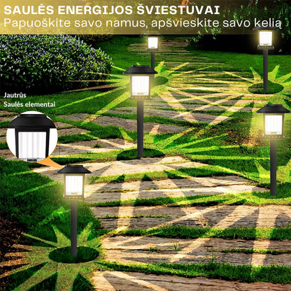 Saulės energija įkraunami sodo šviestuvai
