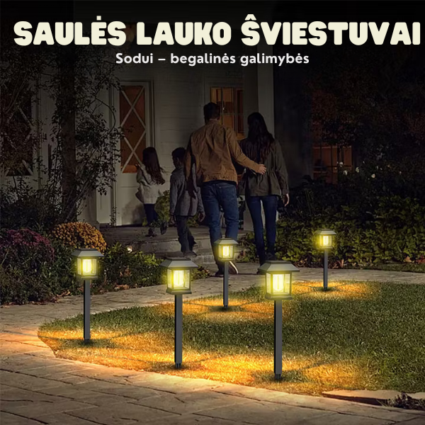 Saulės energija įkraunami sodo šviestuvai