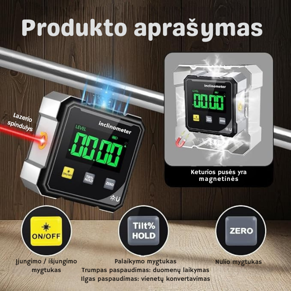 Skaitmeninis magnetinis gulsčiukas su lazeriu