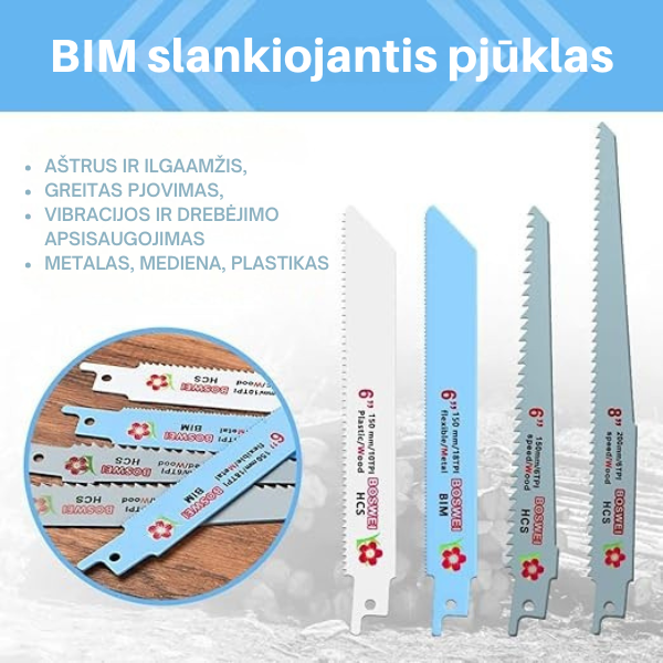 Universalus slankiojančio pjūklo geležčių rinkinys