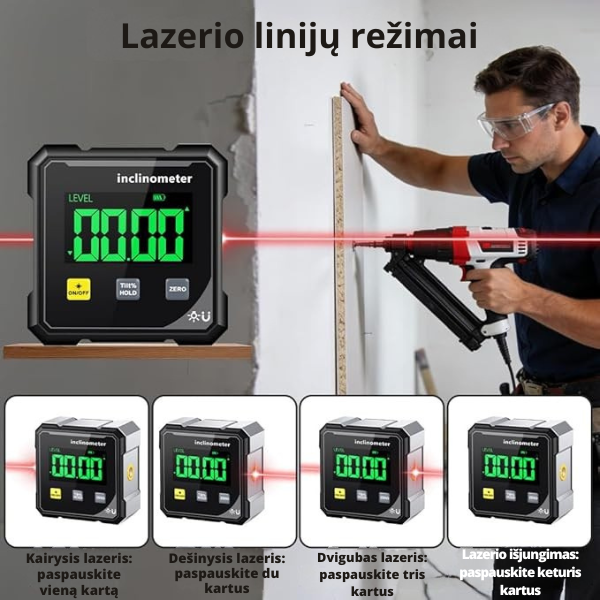 Skaitmeninis magnetinis gulsčiukas su lazeriu