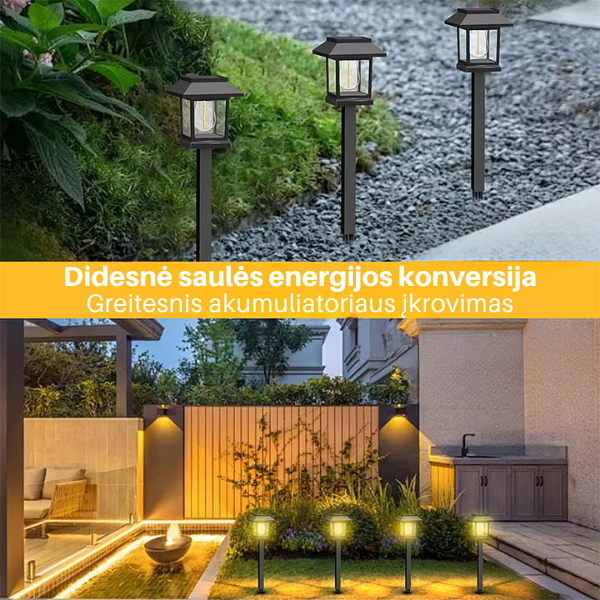 Saulės energija įkraunami sodo šviestuvai
