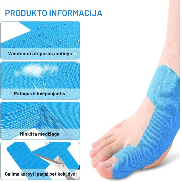 Kineziterapinė juosta hallux valgus korekcijai ir gydymui