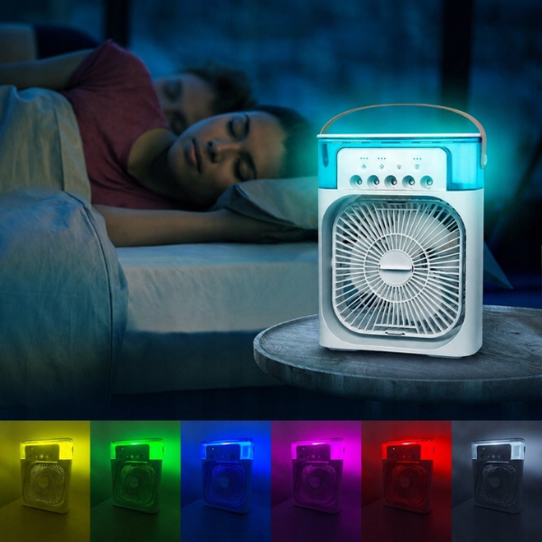 Nešiojamas oro vėsintuvas su drėkintuvu ir LED apšvietimu