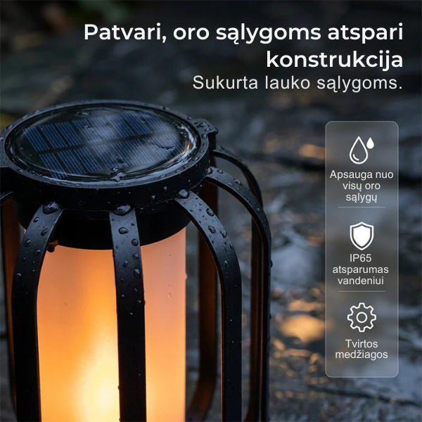 Saulės energija įkraunamas LED žibintas su liepsnos efektu