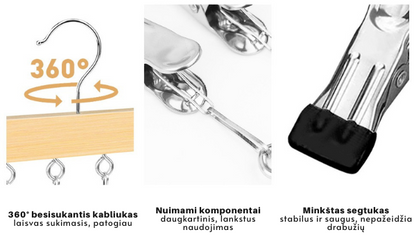 360° besisukanti kabykla su 10 kabliukų